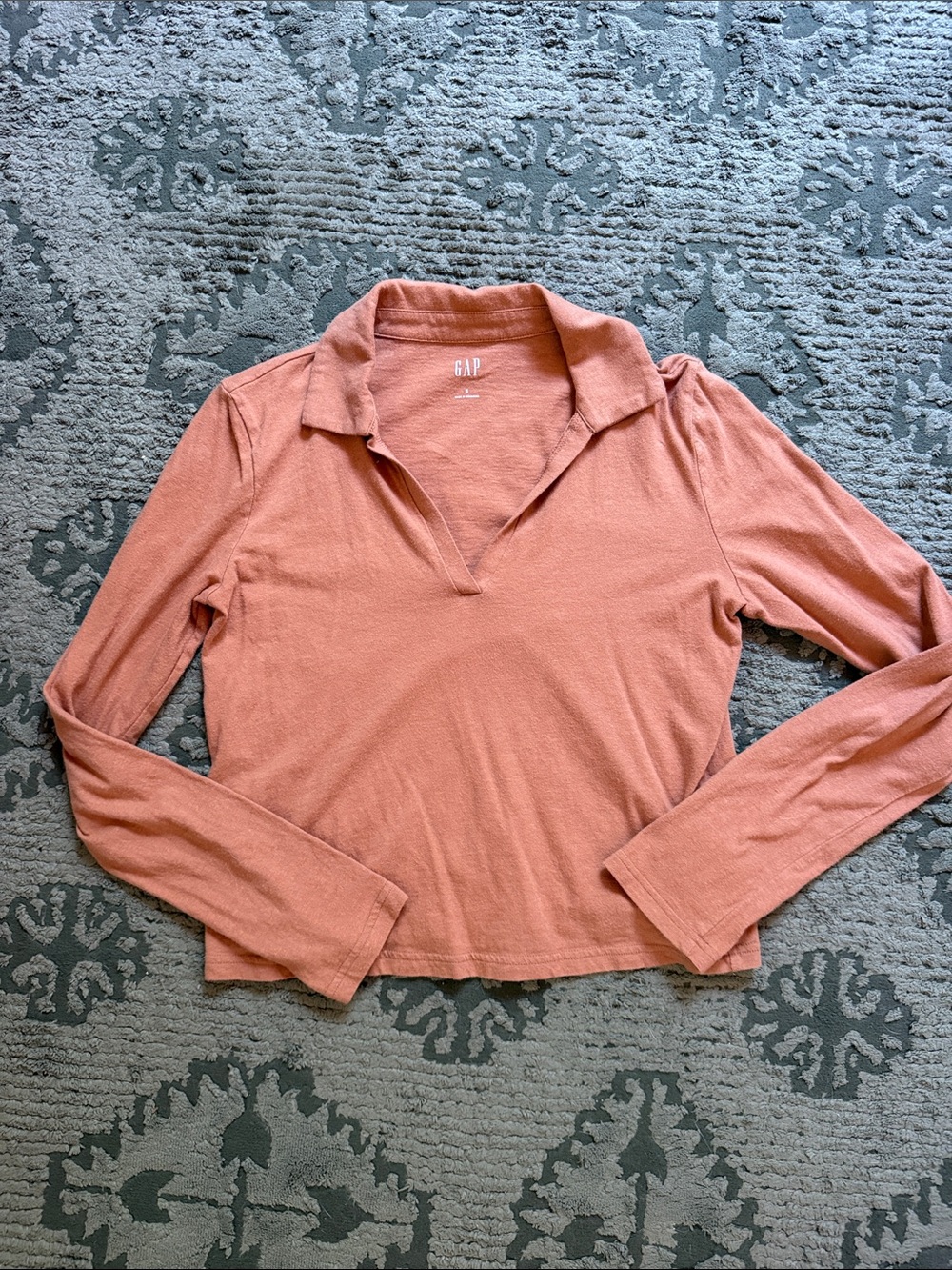 Gap Burnt Orange collared LS tee